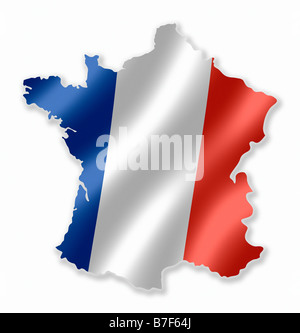 French France Country Map Outline With National Flag Inside Stock Photo