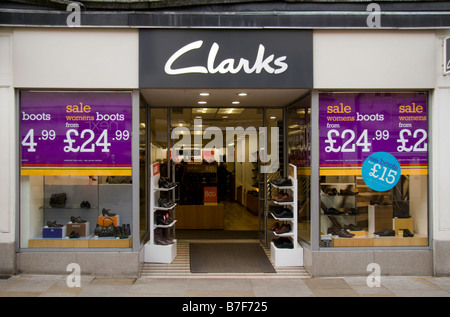 The shop front to the Clarks shoe store in Oxford England. Jan 2009