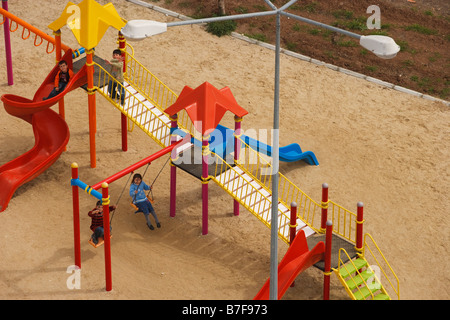 Aerial view of children at a playground Buyukcekmece Istanbul Turkey Stock Photo