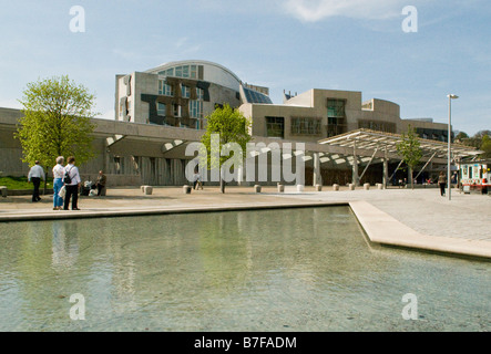 The landscaped areas, designed by Enric Miralles outside the Scottish Parliament building Edinburgh Scotland UK Stock Photo