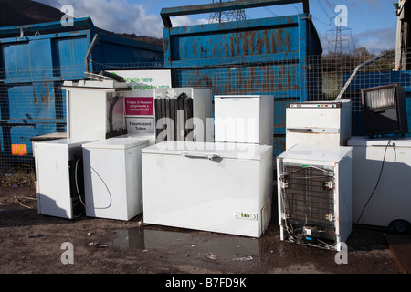 Disposal of electrical white goods at recycling depot Wales UK Stock Photo