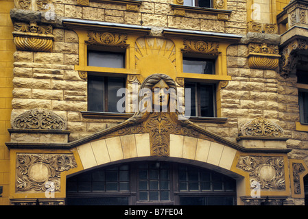 Art Nouveau facade of house at Jauniela in Riga Latvia Stock Photo