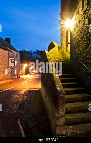Steps to the 'Gallery Upstairs' a popular visitor attraction in the village of Blanchland, Northumberland, England