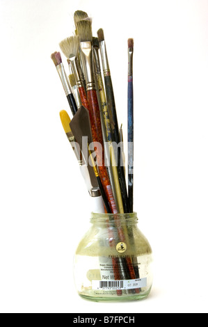 Artist Paint Brushes In A Glass Jar Stock Photo