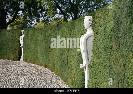 Marble Statues Called Terms in the Queens Garden at Kew Palace Gardens, London, UK Stock Photo