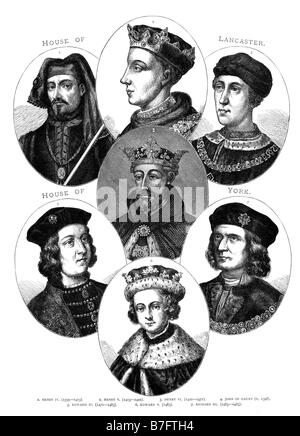 English Monarchs 1399 to 1483 Portraits Illustrations Stock Photo