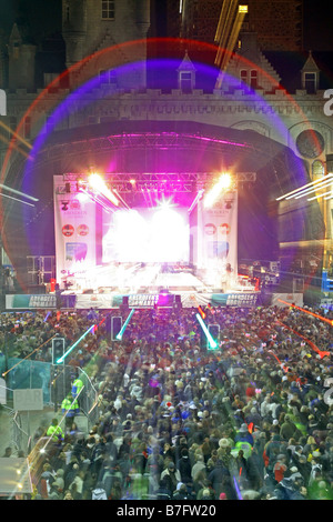 Crowds gathered for free Hogmanay concert on New Year's Eve in the Castlegate, Aberdeen, Scotland, UK Stock Photo