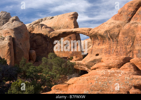 Double O Arch along the Devils Garden Trail in Arches National Park Utah Stock Photo