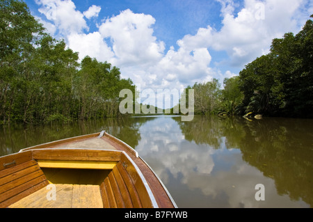 Boat on tour of Brunei river and Kampung Ayer water village in Bandar Seri Begawan, Brunei Stock Photo