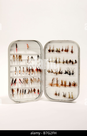 fly fishing fly box Stock Photo