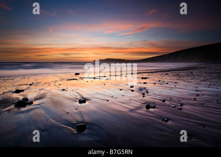 Sunset over Compton Bay, Isle of Wight Stock Photo