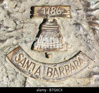 Mission Santa Barbara plaque on statue at California State Capitol Sacramento Stock Photo