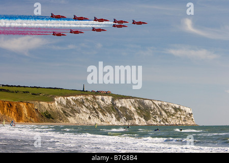 The Red Arrows over Sandown Bay, Isle of Wight Stock Photo