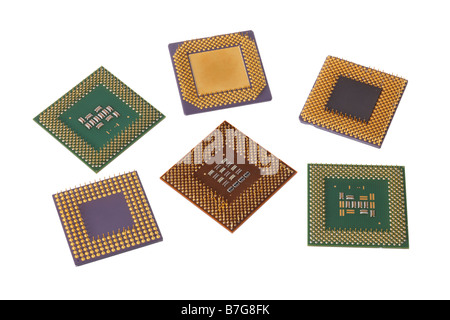 Various computer processors cut out on white background Stock Photo