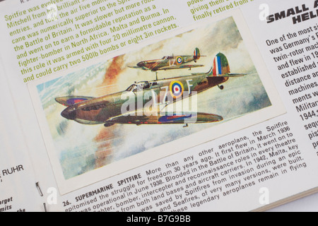 Picture card of a Spitfire in the Brooke Bond PG Tips picture card album History of Aviation issued 25th September 1972 Stock Photo