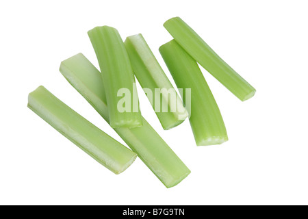 Celery sticks cut out on white background Stock Photo