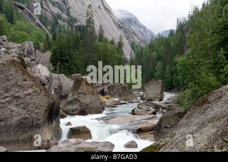 Keketuohai River in the Keketuohai national park in the Altay mountains in Xinjiang in China. Stock Photo