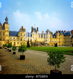 Gardens and White Horse or Farewell courtyard Chateau de Fontainebleau Seine et Marne Ile-de-France France Europe Stock Photo