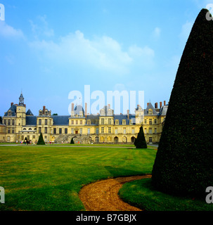 Gardens and White Horse or Farewell courtyard Chateau de Fontainebleau France Stock Photo