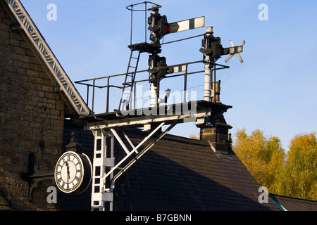 Signal gantry at Grosmount Station, North Yorkshire Stock Photo