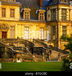 Horseshoe staircase in White Horse or Farewell courtyard Chateau de Fontainebleau France Europe Stock Photo