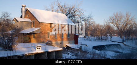 historic Lidtke Mill above the Upper Iowa River, Lime Springs, Iowa Stock Photo