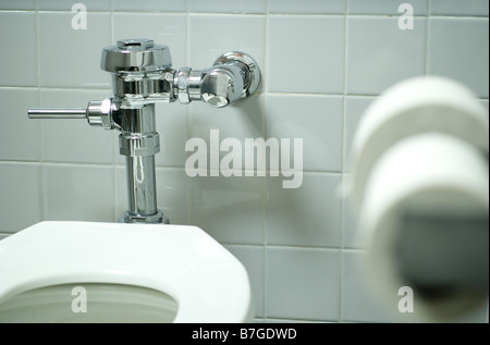 Closeup of Toilet in Restroom Stall Stock Photo