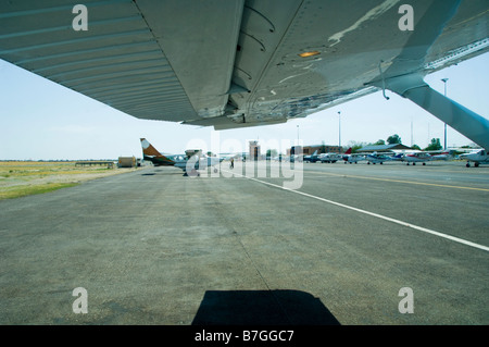 Light aircraft at Maun airport in Botswana's Okavango Delta Stock Photo