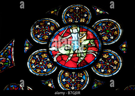 Stained glass window of Notre Dame de Paris. France Stock Photo