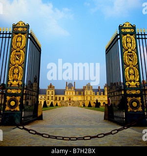 Napoleon's 1 railing and White Horse or Farewell courtyard Chateau de Fontainebleau France Stock Photo