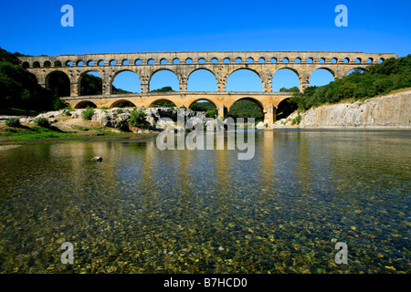 The 1st century Roman Pont du Gard aqueduct in Vers-Pont-du-Gard, France Stock Photo