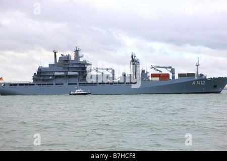 German Navy Warship Support Vessel A1412 FGS Frankfurt Am Main seen visiting Portsmouth in January 2009 Stock Photo