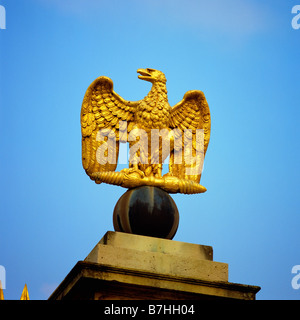 Golden eagle topping column, Napoleon 1st, railing, Chateau de Fontainebleau castle, France, Europe Stock Photo