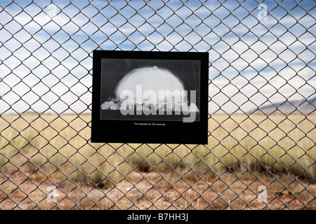 A photograph on display at Trinity Site, New Mexico showing the world's first atomic explosion on July 16, 1945. Stock Photo