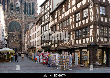 The Rue Merciere in the centre of the city to the cathedrale Notre Dame Stock Photo