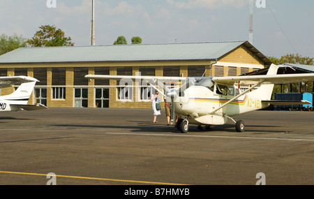 Light aircraft at Maun airport in Botswana Stock Photo