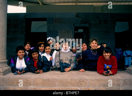 Peruvians, adult women, tourists, Peruvian students, students, student field trip, cloister, cloisters, Santo Domingo Church and Convent, Cuzco, Peru Stock Photo