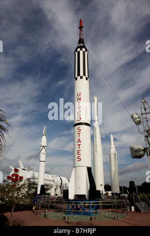 NASA Mercury Redstone freedom 7 rocket visitor center Kennedy Space Center Cape Canaveral tour tourist museum display Stock Photo