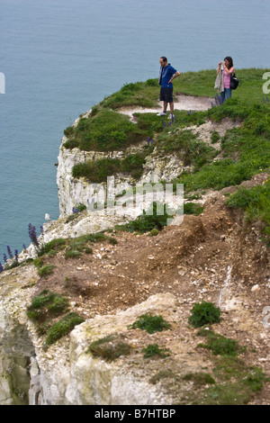 Walkers along White Cliffs of Dover Kent Stock Photo