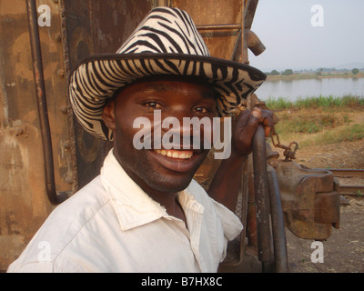 Portrait of Station Master at Kindu on bank of Congo River Democratic Republic of Congo Maniema Province Stock Photo