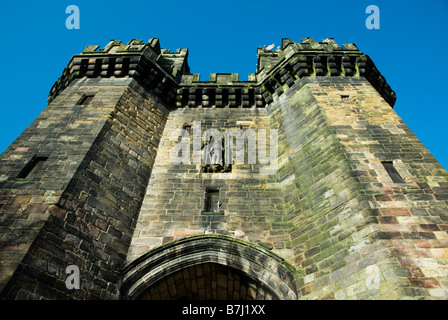 Looking up at Lancaster castle prison entrance Stock Photo