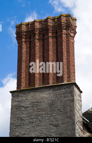 dh Hay on Wye POWYS WALES Hay Castle decorative brick chimney stack brickwork chimneys uk Stock Photo
