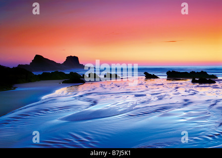 Sundown at the beach of Amado, Westcoast Portugal Stock Photo