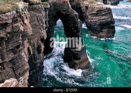 View to the “cathedrals” of beach Praia das Catedrais in Galicia, Spain Stock Photo