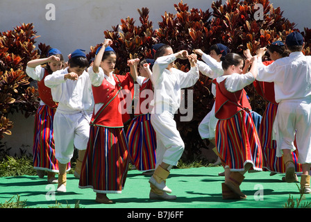 dh Flower Festival FUNCHAL MADEIRA Children traditional costume dancing display national portugal folk dance kids historical dancers Stock Photo