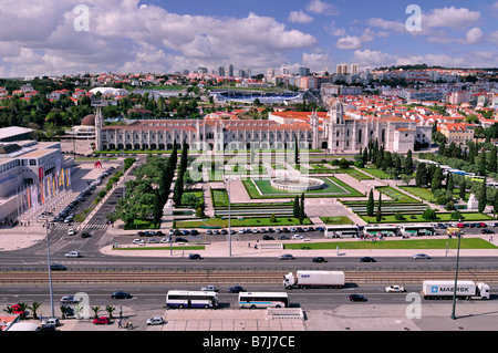 View from the monument of the discoveries to the monastary of the Hieronimytes in Belem, Lisbon, Portugal Stock Photo