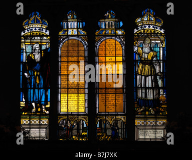 Decalogue or Ten Commandments Stained Glass Window St Lawrence Church Morden Surrey England Stock Photo