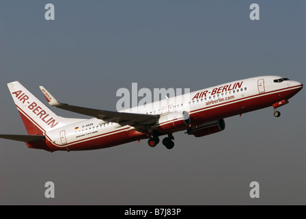Air Berlin Boeing 737-800 airliner taking-off from Dusseldorf International Airport, Germany. Stock Photo