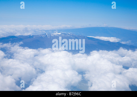 Aerial View of Mauna Kea with Mauna Loa in the distance Big Island Hawaii USA Stock Photo