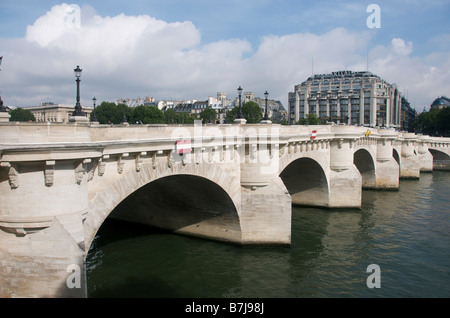The Pont Neuf in  Paris with the Samaritaine store in the background. Ile de France. France Stock Photo